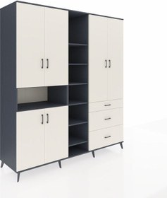 Resim Kronos Dolap 13 Raflı 3 Çekmeceli 6 Kapaklı 220x59x243 Antrasit-aytaşı/aytaşı Çok Renkli 