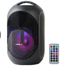 Resim Shile Sl-2018a El Mikrofonlu 2 Mikrofon Giriş 2 Gitar Girişli Kumandalı Işıklı Taşınabilir Şarjlı Seyyar Anfi Hoparlör 
