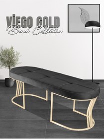 Resim Gazzini furniture Viego Gold Exclusive Bench Lüks Metal Gold Ayak, Chester Model Yatak Ucu Antrasit Puf 