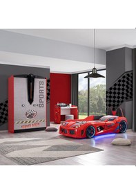 Resim Setaymobilya Sports Çocuk Odası - Audi Arabalı Yatak, Dolap, Masa - Kırmızı 