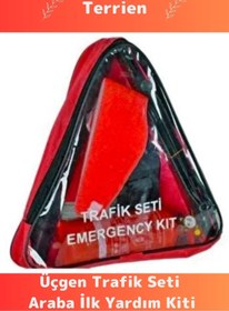 Resim Terrien TSE Belgeli Tüvtürk Uyumlu Bez Çantalı Karayollarına Uygun Araba Oto Araba Üçgen Trafik Seti 