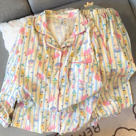 Resim İlkbahar/Sonbahar Japon Tarzı Uzun Kollu Sevimli Karakter Pijama Takımı - Kadınlar İçin Yumuşak, Nefes Alabilen İki Parçalı Ev Giyim Seti, Rahat Ev Kıyafeti, Tatlı Tasarım, Yüksek Kaliteli Kumaş, Düğmeli Üst, Anime Severler İçin Yetişkin Pijamalar 