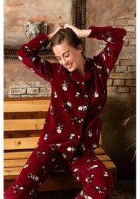 Resim Sude Kadın Gömlek Önden Düğmeli Polar Desenli Pijama Takımı P200/173 - 1 Adet 001 
