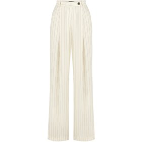 Resim PLEATED PINSTRIPE WIDE LEG PANTS IN WHITE - L / Çizgili 
