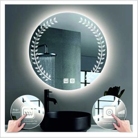 Resim Dnr-MirrorDnr-Mirror 70 cm Beyaz Ledli Tasarım Kumlamalı Dokunmatik Tuşlu Buğu Önleyicili Banyo Aynası Makyaj Aynası 
