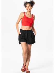 Resim Fulya Keten Düğmeli Kısa Yazlık Şort Siyah Syh-siyah Siyah 