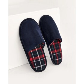Resim Chirpy Erkek Lacivert Süet Ekose Desenli Kışlık Ev Terliği- Luke-E 