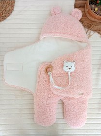Resim Bebek Dış Kundak Battaniyesi Pelüş Ayaklı Welsoft Uyku Tulumu Kışlık Mont Yenidoğan 0-12 Ay Pembe 