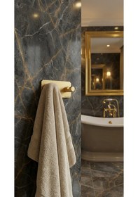 Resim 2'li Premium Gold Alüminyum Banyo Mutfak Havlu Bornoz Askısı Yapışkanlı Altın 