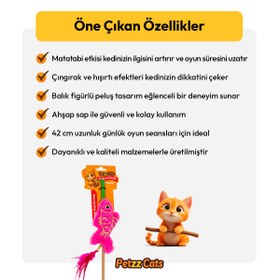 Resim PetzzCats Fish Matatabi ve Çıngırak Sesli Kedi Oltası Oyuncağı Pembe 42 Cm 