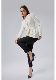 Resim Ekru Regular Fit Pile Detaylı Blazer Ceket Ekru 