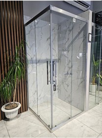 Resim Yükseklik 200 Cm - Gümüş - 6 Mm Temperli Şeffaf Cam Duşakabin Özel Seri Büyük Kulp Diğer 