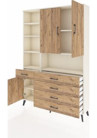 Resim Arges Dolap 8 Raflı 5 Çekmeceli 3 Kapaklı 132x30x195 Aytaşı-çam/çam Atlas Çam/atlas Çam 