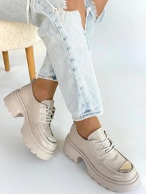 Resim NUVIRAA Kiya Bej Rugan Dolgu Topuk Oxford Ayakkabı 