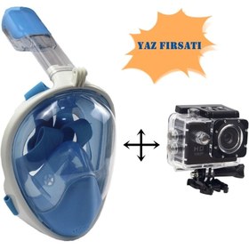 Resim whitetech Şnorkel Full Face Mavi Dalış Maskesi 1080p Su Altı Aksiyon Kamerası Set 