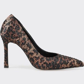 Resim Mıcam 2715 Kadın Taşlı Kapalı Abiye Ayakkabı Leopar Siyah 