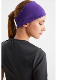 Resim Kadın Çift Taraflı Kullanım Alternatifli Pamuklu Penye Kaymaz Hafif Spor Saç Bandı Bandana - Tek Ebat / Mor Mor 