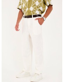 Resim R-4419 Fermuarlı Baggy Pantolon Beyaz 