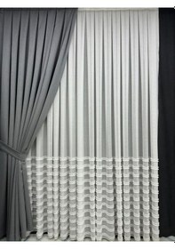 Resim Meyra Mat Pamuklu Gri Fon Perde 1/3 Sık Pile Gri 