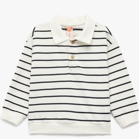 Resim Erkek Bebek Şardonlu Uzun Kollu Oversize Pamuklu Düğmeli Polo Yaka Sweatshirt 