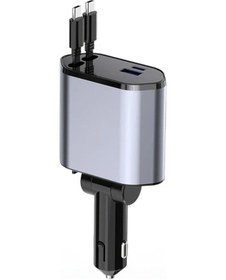 Resim Hightower Gümüş 4'lü Katlanır Araç Şarj Cihazı 2 Type-c Kablolu Hızlı Usb-c Şarj Aleti 