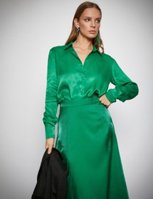 Resim Melis Ağazat X Koton - Uzun Kollu Saten Gömlek 