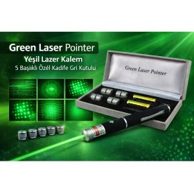 Resim Bezos Green Laser Pointer Yeşil Lazer Kalem 5 Başlıklı Özel Kadife Gri Kutulu 