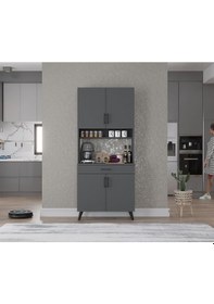 Resim Loysen Kahve Köşesi Çok Amaçlı Dolap Kiler Mutfak Dolabı Füme 70 Cm Antrasit 