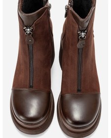 Resim Luvi Shoes Anett Kahverengi Cilt-süet Fermuarlı Kadın Platform Topuklu Bot Kahverengi Deri 