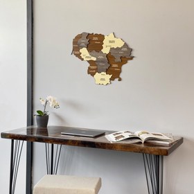 Resim Litvanya Ahşap Duvar Haritası - 3D ve Çok Renkli - Ahşap Duvar Dekoru - 90x69 cm 