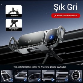 Resim Snapbuy Kablosuz Hızlı Şarj Özellikli Araç İçi Telefon Tutucu Gri 