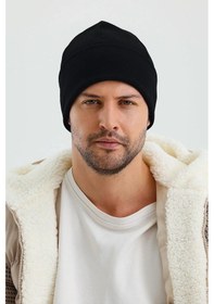 Resim Erkek Termal %100 Pamuklu Soft Bere Hünkar Style Serisi 2 Farklı Görünüm Bir Arada - Standart / Siyah Siyah 