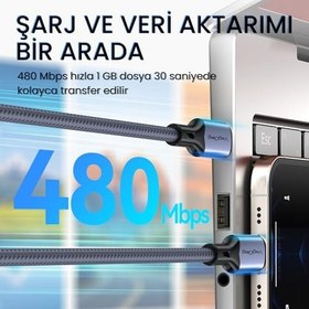 Resim Veggieg 100W 5A E-Mark Çipli PD Type-C to Type-C Hızlı Şarj ve Data Kablosu 2 Metre 