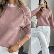 Resim Vicen 2025 Sonbahar Kış Dantel Detaylı Yuvarlak Yaka Kazak - Uzun Kollu, Orta Esneklik, Düz Renk, Ruffle Detay, Normal Kalıp, Dolgu Yok, Sonbahar/Kış Modası İçin Mükemmel, Sonbahar Kış Giyim | Ruffle Detay Kazak | Dokulu 