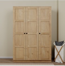 Resim Lucas 3 Kapaklı, 6 Raf Bölmeli, Askılıklı Geniş Elbise Dolabı, Gardırop, Safir Meşe 190 135 Safir Meşe 