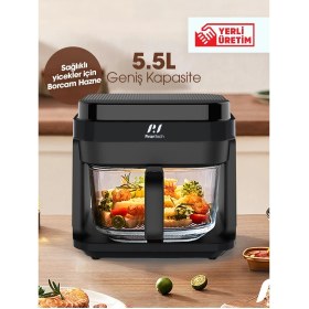 Resim 5.5l Büyük Kapasiteli Siyah Hava Fritözü Borcam Hazneli 