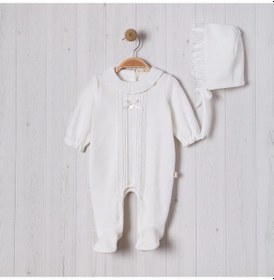 Resim Lamato Baby Nervürlü Yakası Fırfırlı Şapkalı Bebe Kız Tulum Ekru 
