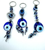 Resim Ennea Art Cam Nazar Boncuğu Anahtarlık Üçlü Set El Yapımı Anahtarlık/araba Dikiz Ayna Süsü Hediyelik Aksesuar 