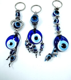 Resim Ennea Art Cam Nazar Boncuğu Anahtarlık Üçlü Set El Yapımı Anahtarlık/araba Dikiz Ayna Süsü Hediyelik Aksesuar 