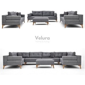 Resim Zeri 3+3+3 Yataklı Puzzle Modüler U Köşe Koltuk Takımı & Puflu Köşe Takımı - Koyu Gri 106 Koyu Gri 