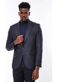 Resim Wessi Kendinden Desenli Lacivert Slim Fit Ceket - Wessi Lacivert 