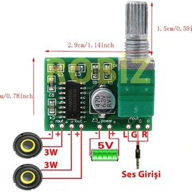 Resim Ses Kontrol Potlu PAM8403 5V Mini Ses Yükseltici Class D 2x3w Amfi Kartı 