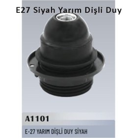 Resim 100 Adet E27 Siyah Yarım Dişli Duy 