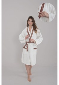 Resim Güvenal Valentis Desenli İşlemeli Kutulu Kadın Erkek Pamuk Bornoz 2 Sarı 