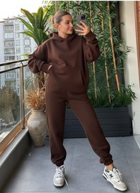 Resim BayBayan KADIN 3 İPLİK CASUAL KAPÜŞONLU YÜKSEK BEL EŞOFMAN TAKIMI 