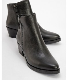 Resim Luvi Shoes Jayer Siyah Floter Hakiki Deri Fermuarlı Kadın Topuklu Bot Siyah Floter 