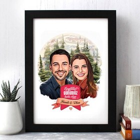 Resim Galata Kulesi ve Aşkımız Karikatürlü Çerçeve 