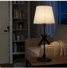 Resim Bow Siyah Gövde Beyaz Başlık Dekoratif Abajur Siyah 