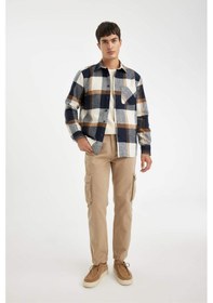 Resim DeFacto Regular Fit Normal Kesim Kareli Oduncu Flanel Uzun Kollu Gömlek A5553AX24AUNV64 Lacivert 