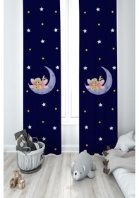 Resim Mekta Home Bebek Ve Çocuk Odası Ay Üzerinde Uçan Peri Kız Desenli 2 Kanat Fon Perde 